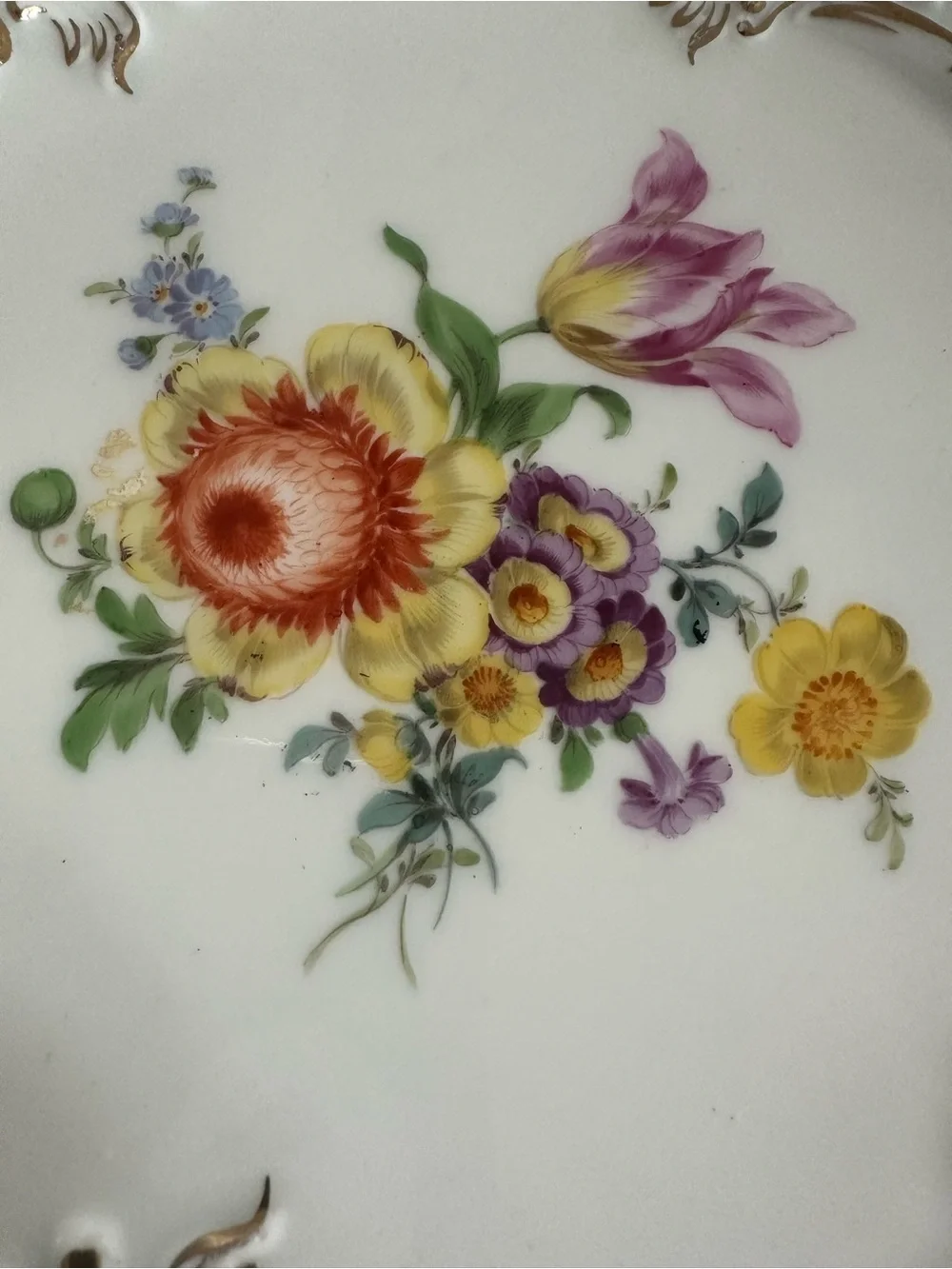 Antique Meissen White Floral Porcelain Cabinet Display Collectors Plate Gold 24k